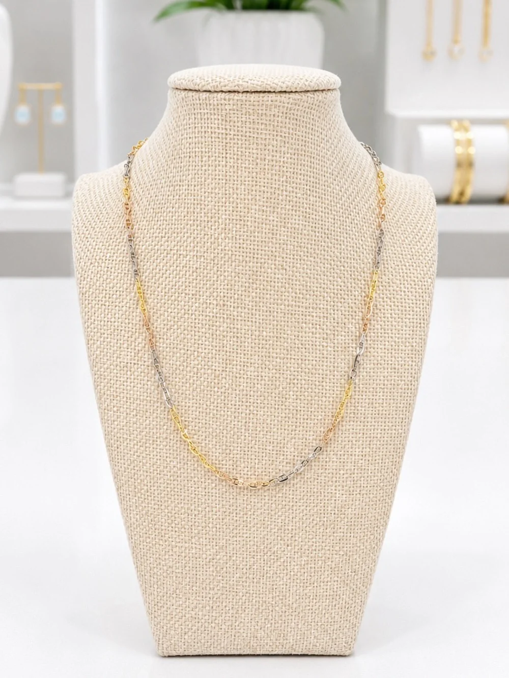 TriColor Gold Plated Sterling Silver Chain Necklace-New